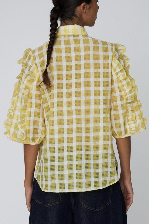 Stella Nova - Delicate Checked Frill Shirtde52-1170 - 146 Lovely Yellow