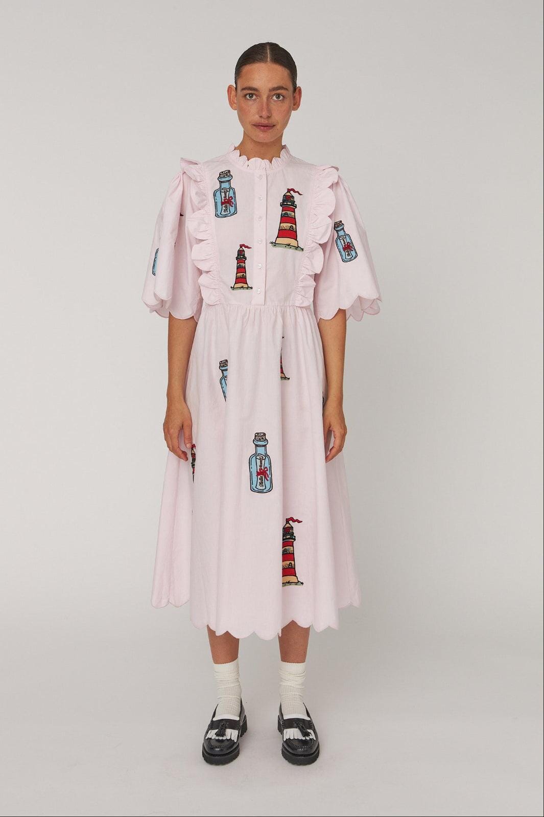 Stella Nova - Embroidered Midi Dress With Scallopseb61-4430 - 558 Pale Pink Kjoler 