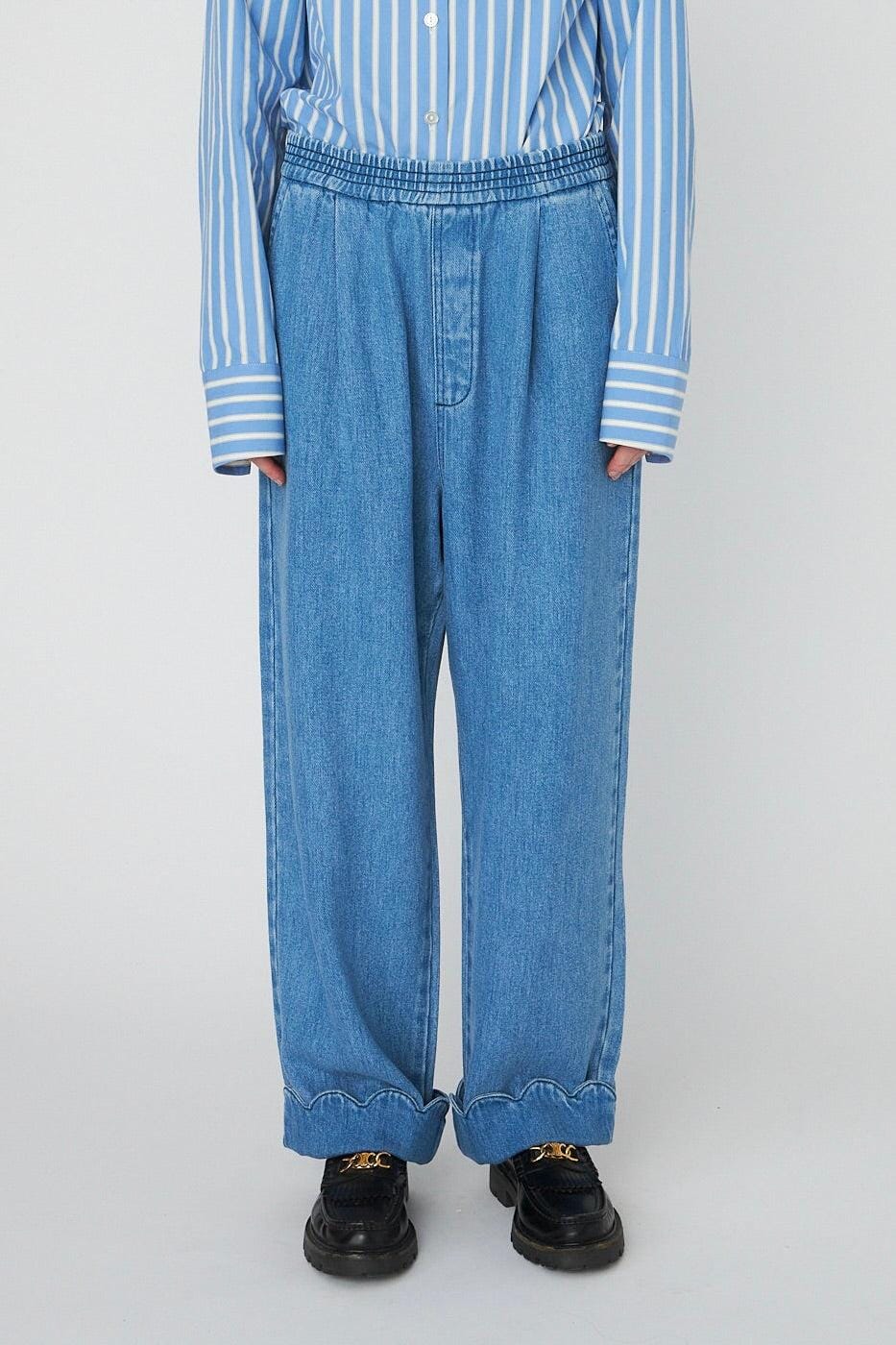 Stella Nova - Washed Blue Mid-waist Pants With Scallop Edgewd54-6325 - 302 Light Blue Bukser 