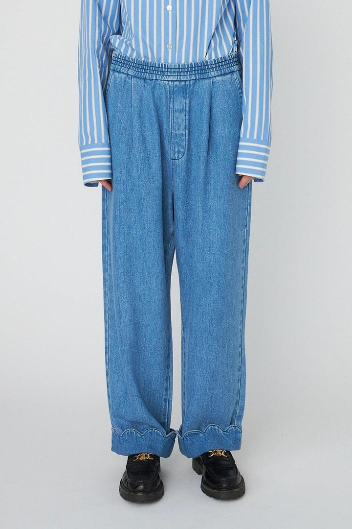 Stella Nova - Washed Blue Mid-waist Pants With Scallop Edgewd54-6325 - 302 Light Blue Bukser 