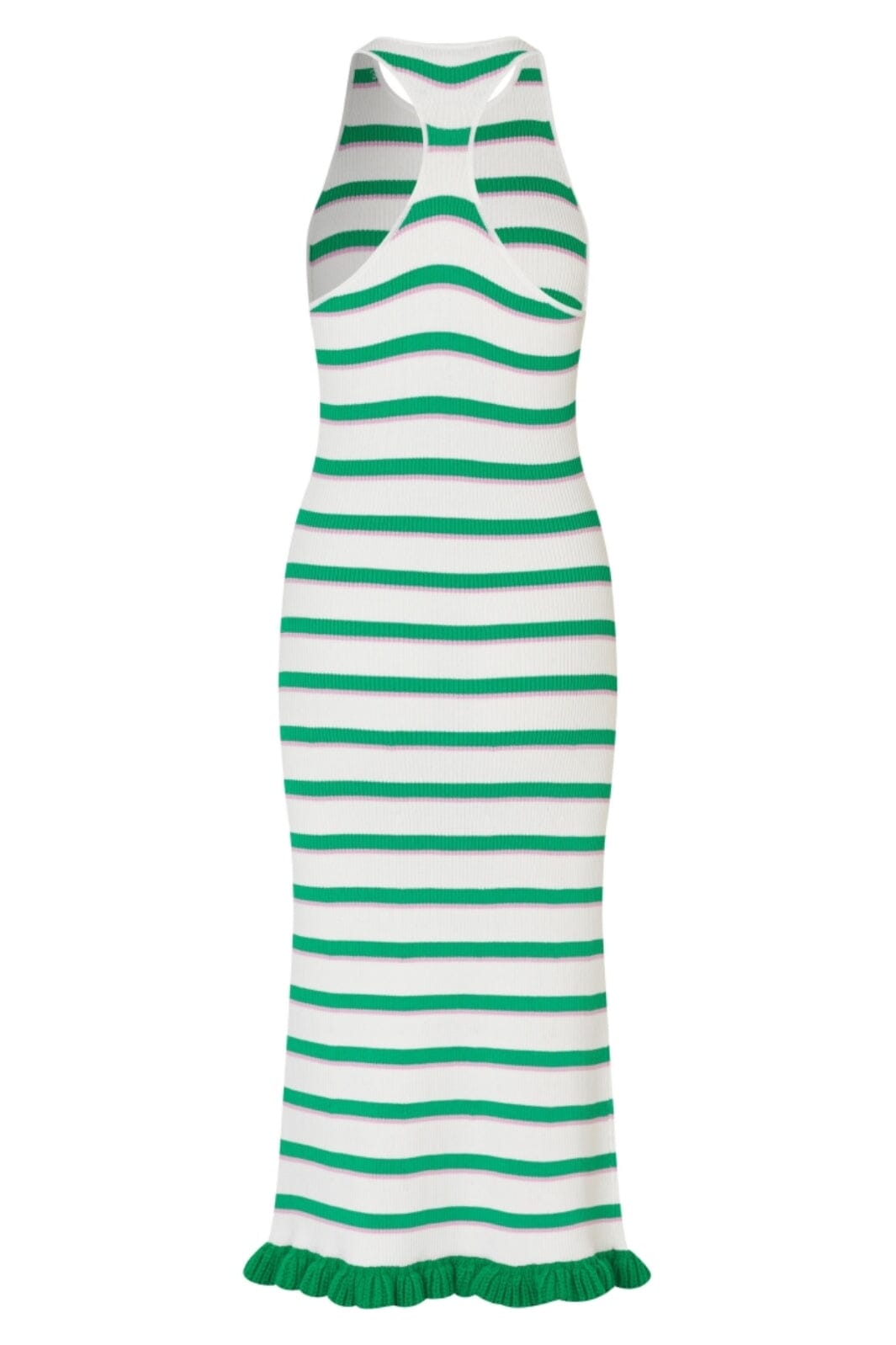 Stine Goya - 2383 Lightweight Knit, Ruffle Tank Dresssg-pf25-d147-2383 - Green And Pink Stripes