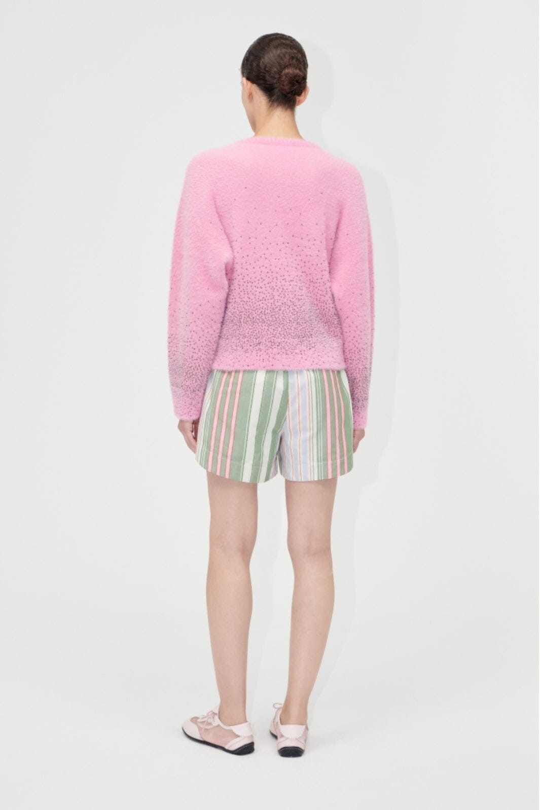 Stine Goya - 2384 Beaded Fluffy Knit, Crewneck Cardigansg-pf25-k037-2384 - Rose Blossom