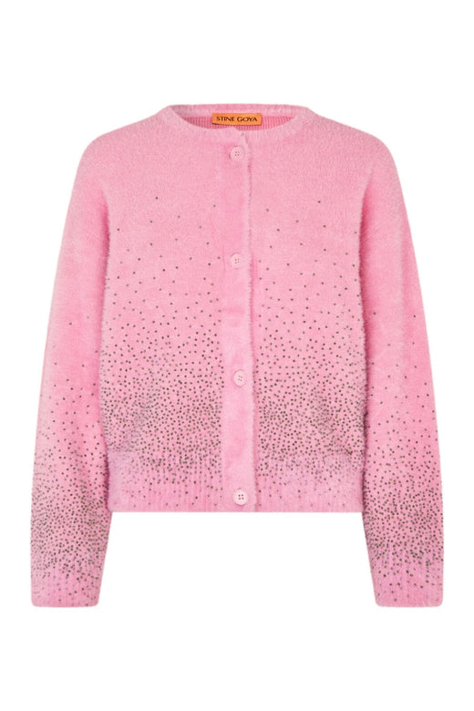 Stine Goya - 2384 Beaded Fluffy Knit, Crewneck Cardigansg-pf25-k037-2384 - Rose Blossom