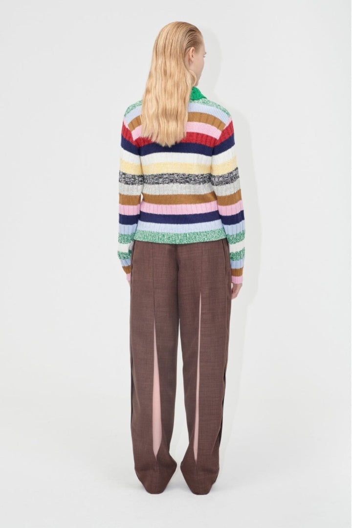 Stine Goya - 2386 Cotton Mix / Crochet Cotton, Mix Stripe Polo Collar Sweatersg-pf25-k033-2386 - Stripes Mix