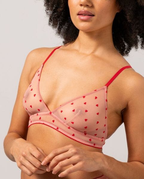 Understatement Underwear - Mesh Triangle Bralette - Pale Pink/Deep Red BH 