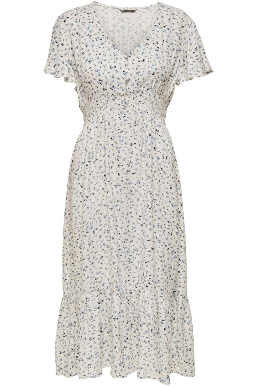 Only - Onlmarianne Life S/S Midi Dress - 3791598 Cloud Dancer Blue Ditsy