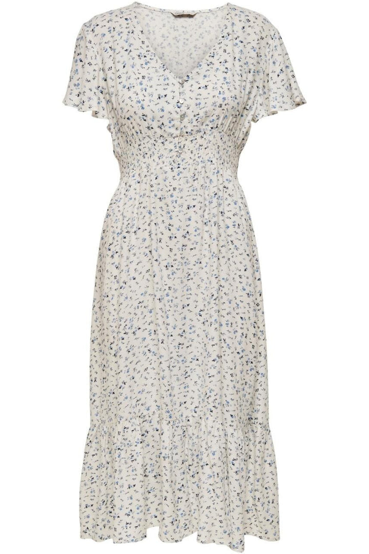 Only - Onlmarianne Life S/S Midi Dress - 3791598 Cloud Dancer Blue Ditsy