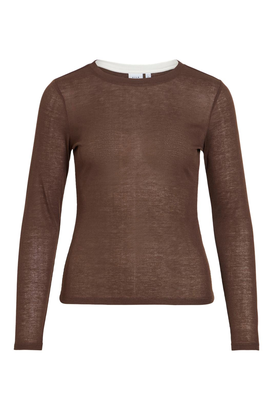 Vila - Vielianne O-Neck L/S Top - 5234167 Coffee Bean Snow White