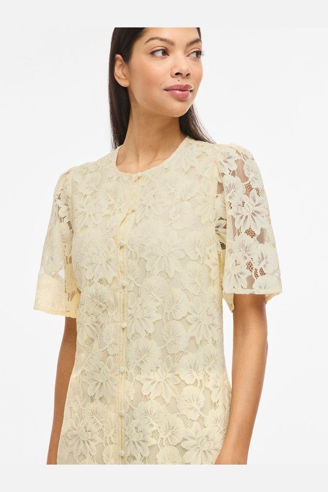 Vila - Vimala 2/4 Sleeve Lace Dress - 5089653 Pastel Yellow
