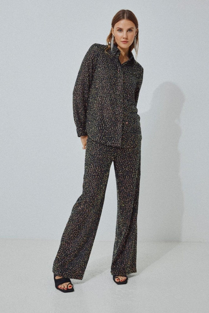 Vila - Viscara L/S Sequins Pants - Black/Sequins Bukser 